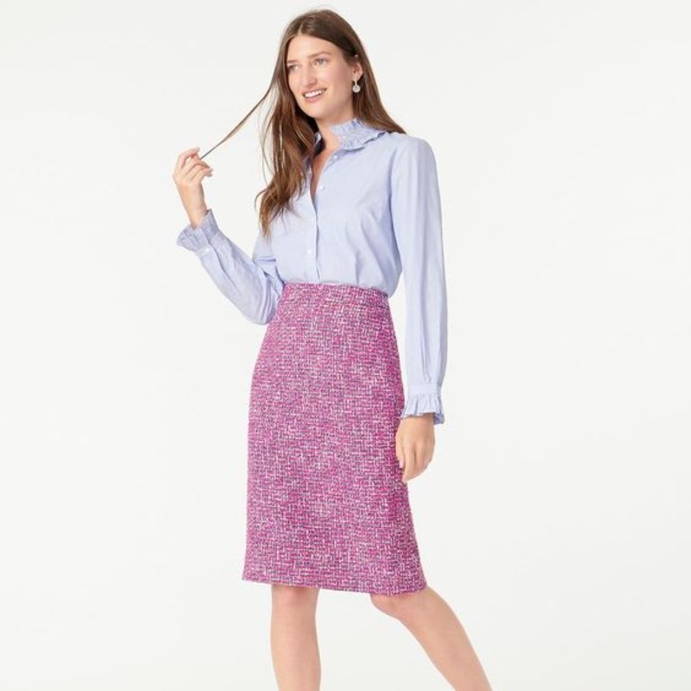 J. Crew Italian Tweed Pencil Skirt in Pink Autumn Tweed 12